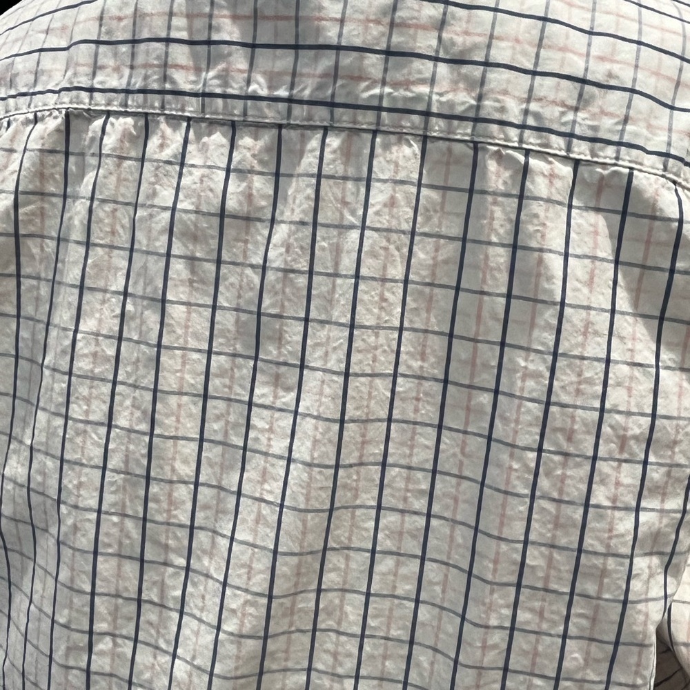 Old Navy Men's White and Blue Plaid Shirt XL - Picture 5 of 9